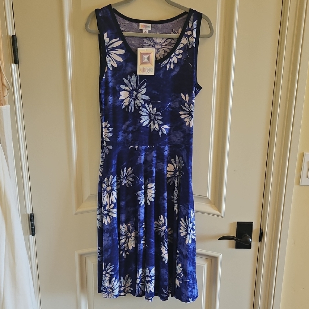 Lularoe Nicki Blue Floral Midi Dress